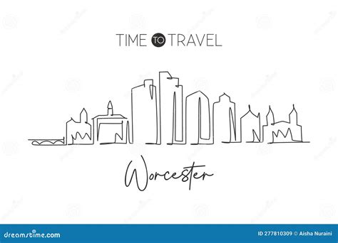 Worcester Skyline, Monochrome Silhouette. Cartoon Vector ...