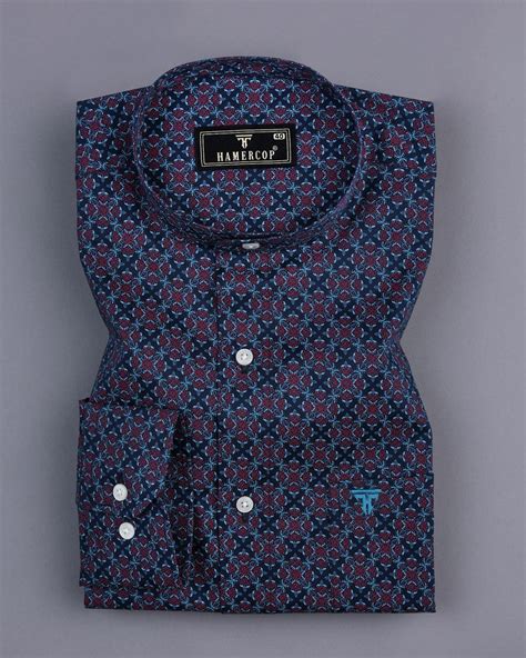 Coweta Blue with Maroon Folk Flower Printed Cotton Shirt – Hamercop