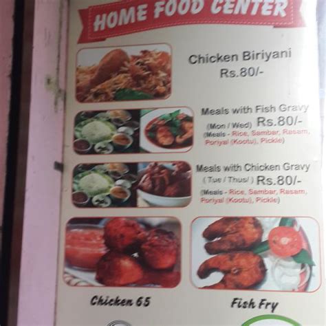 Menu at Home Food Center, Chennai