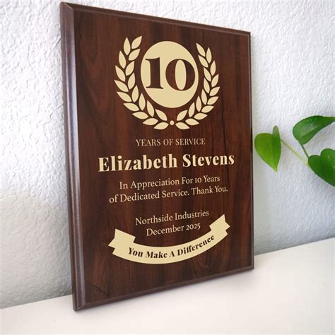 10 Years of Service Award Plaque | Personalized Employee Recognition ...