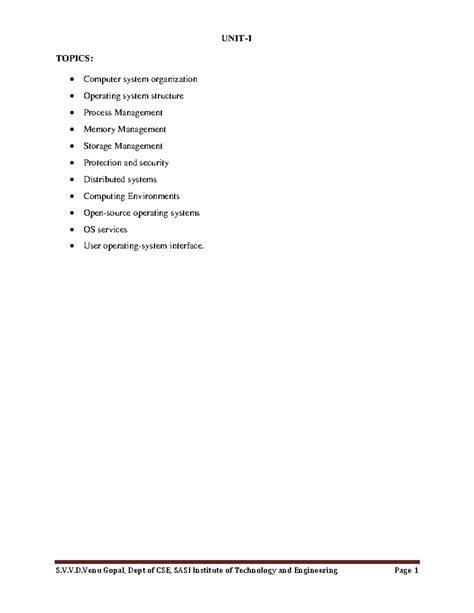 OS-UNIT-1 - UNIT- 1 TOPICS: Computer system organization Operating ...