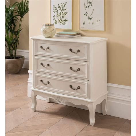 Shilpi White 3 Drawer Antique French Style Chest of Drawers (Sheesham ...