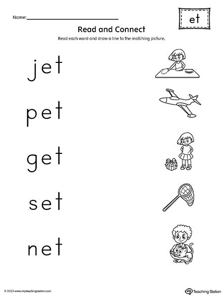 ET Word Family Read and Match CVC Words to Pictures Worksheet ...