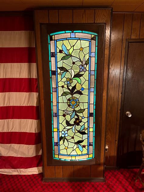Late 19th Century Antique Arched Stained Glass Window with Flowers and ...