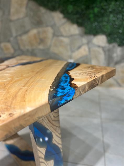 Blue River Epoxy Resin Maple Burl Dining Table - Maple Burl Wood Resin ...