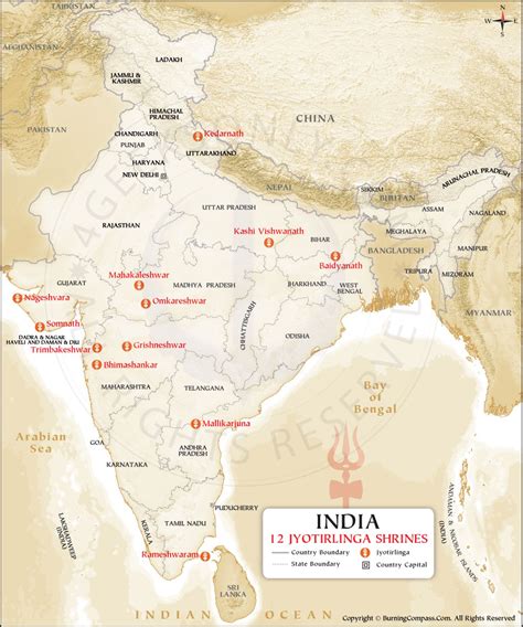 12 Jyotirlinga Map, 12 Jyotirlinga Shrines in India Map