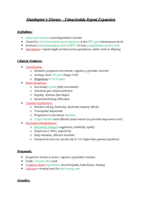 Huntington's Disease (HD) - Trinucleotide Repeat Expansion Overview ...