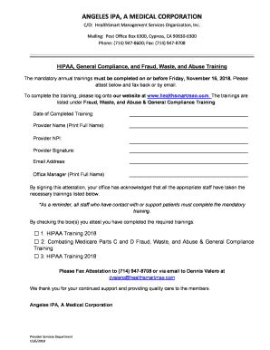 HIPAA and Fraud Training Attestation - Blank Fillable Template | Fill ...