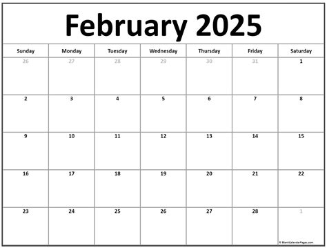 Blank February 2025 Calendar