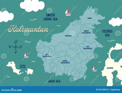 Colorful Indonesia Province, Kalimantan Map Featuring State Names. Stock Illustration ...