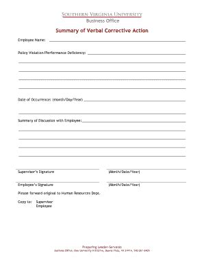 Fillable Online Summary of Verbal Corrective Action Fax Email Print ...