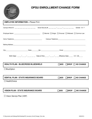 Fillable Online opsu OPSU ENROLLMENTCHANGE FORM - opsu Fax Email Print ...