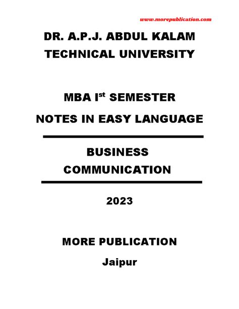 4182AKTU Business Communication - DR. A.P. ABDUL KALAM TECHNICAL ...