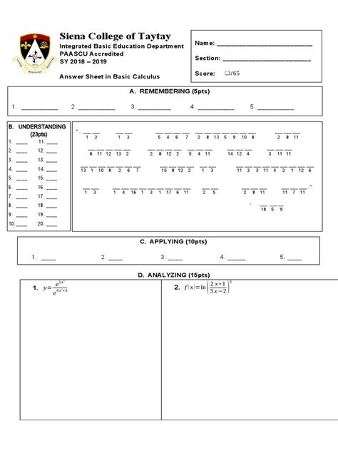 Image result for Math Answer Sheet