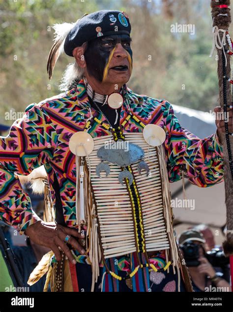 Adult native american elder with traditional regalia at the annual ...