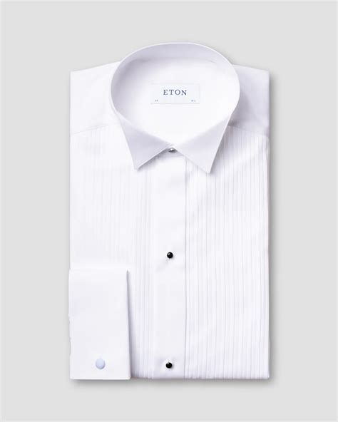White Plissé Tuxedo Shirt - Wing Collar - Eton