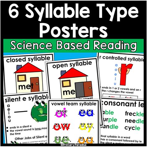6 Syllable Types Posters Science of Reading