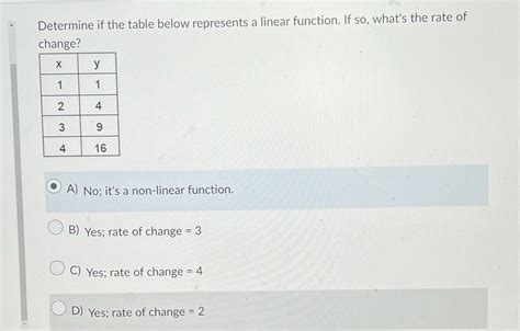 [Solved] Determine if the table below represents a linear function. If ...