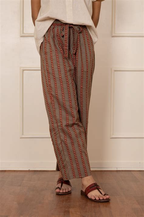 ''Phulera'' Hand Printed Red & Brown Striped Cotton Pants – The Good ...