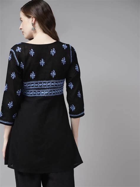 Ada Black Cotton Lucknow Chikankari Kurti – Ada Chikan