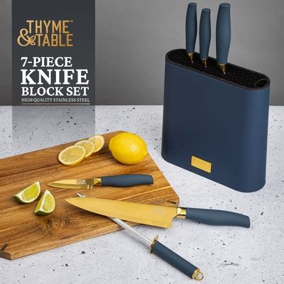 Thyme & Table Thyme & Table 7-Piece Slim Block Knife Set with Gold ...