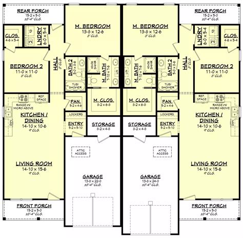Cypress 2 Bedroom Country Style Duplex House Plan 9597 - 9597