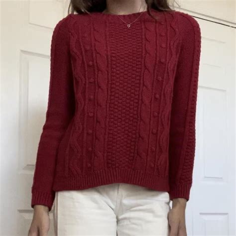hollister red cable knit sweater size medium, but... - Depop