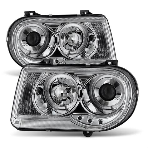 AKKON - For Chrysler 300C Sedan Halogen Type Chrome Clear Dual Halo ...