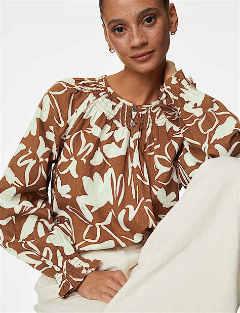 Buy Pure Cotton Printed Puff Sleeve Blouse at Marks & Spencer