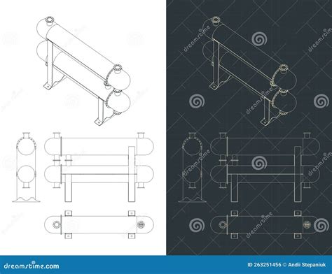 Shell and Tube Heat Exchanger Blueprints Stock Vector - Illustration of ...