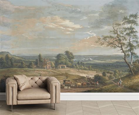 Scenic landscape wall mural removable peel and stick vintage oil ...