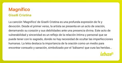 Significado de la canción MAGNÍFICO (Giselli Cristina) - LETRAS.COM