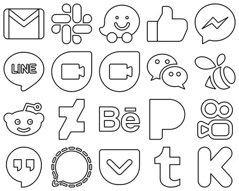 20 Versatile Black Outline Social Media Icons such as behance. reddit ...