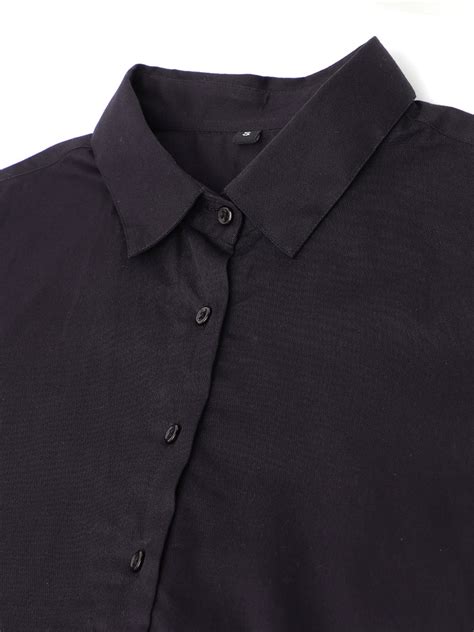 Hancock Women Black Solid Pure Cotton Regular Fit Formal Crop Shirt
