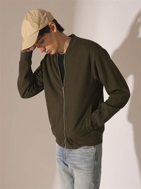 Buy Dark Green Jersey Bomber Jacket for Men Online