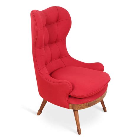 Dubu -Teak Lounge Chair, Red Fabric | Alankaram