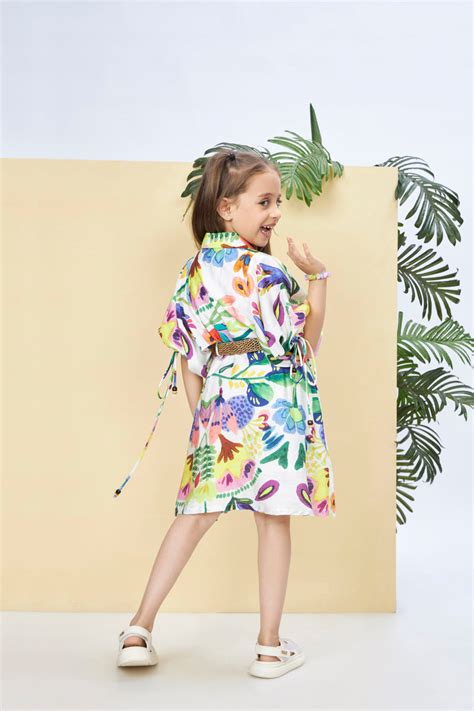 Girls Abstract Print Dress with Belt 19618 – Peppermint