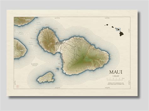 Maui Map, Maui Hawaii, Maui Island Map, Maui HI, Maui Print, Maui Art ...
