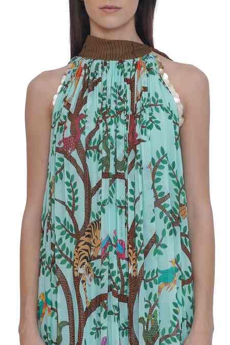 Buy Multi Color Georgette High Neck Multicolor Printed Maxi Dress For ...