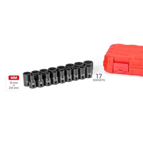 TEKTON 17-Piece Metric 1/2-in Drive Set 12-point Impact Socket Set ...