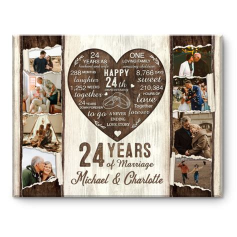 24 Year Anniversary Gift, 24th Anniversary Photo Collage Canvas, 24th ...