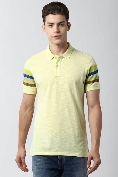 Buy Men Yellow Stripe Polo Neck Collar T-shirt Online - 550428 | Peter ...