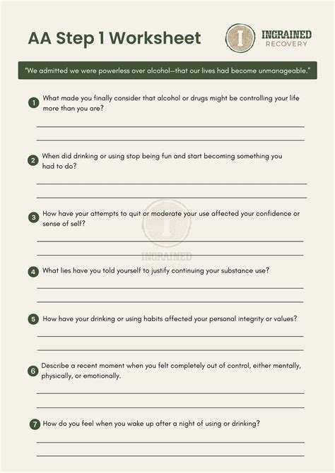 AA Step One Worksheet | Ingrained Recovery | Download Now