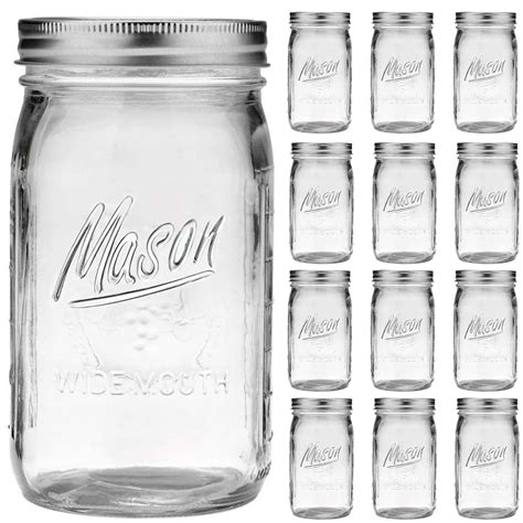 Amazon.com: Wide Mouth Mason Jars 32 oz - 12 Pack Large Glass Mason ...
