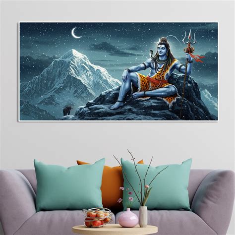 Lord Shiva in Himalayas Canvas Wooden Wall Painting – Vibecrafts