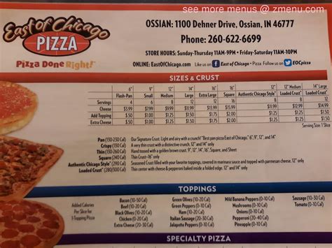 Online Menu of East of Chicago Restaurant, Ossian, Indiana, 46777 - Zmenu