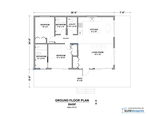 24' x 36' Lean Cottage Architectural Plans – Build Blueprint