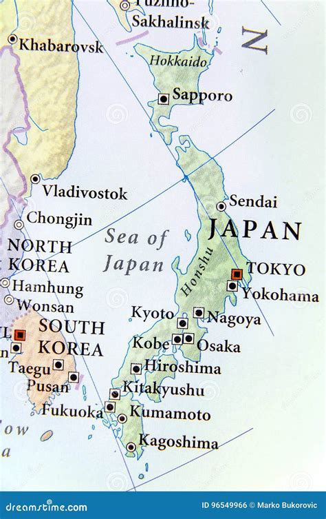 Geographic Map of Japan with Important Cities Stock Photo - Image of close, travel: 96549966