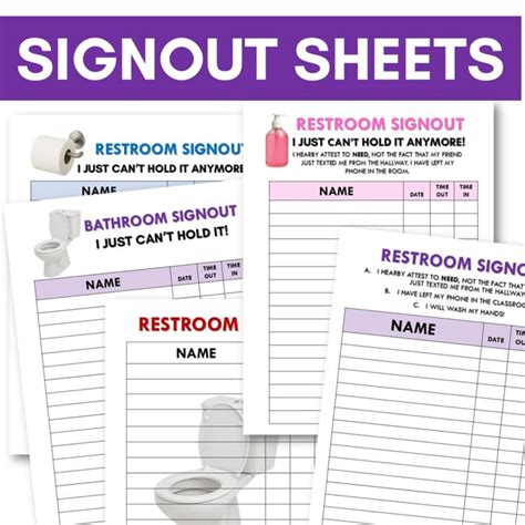 Bathroom Log Restroom Sign Out Sheet - Passes and Signout Printable and ...