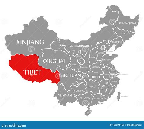 Tibet Red Highlighted in Map of China Stock Illustration - Illustration of flat, countries ...
